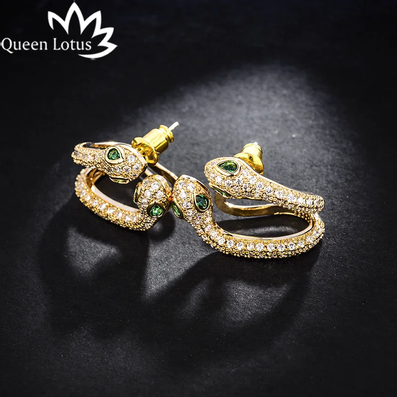 Женские асимметричные серьги гвоздики Queen Lotus в виде змеи новинка 2018|fashion stud