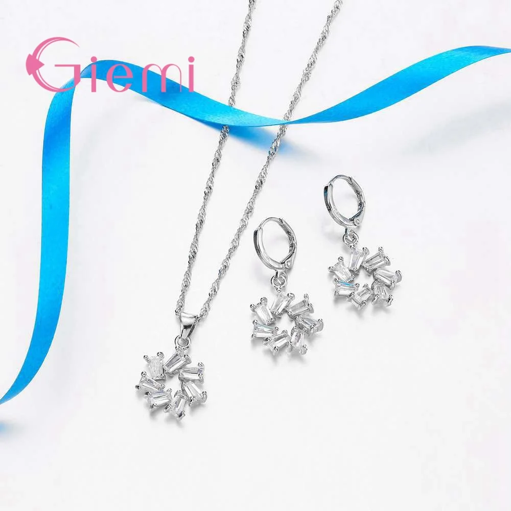 

Top Quality 925 Sterling Silver Jewelry Crystal CZ Blossom Pendant Necklace Drop Earring For Woman Wedding Sets
