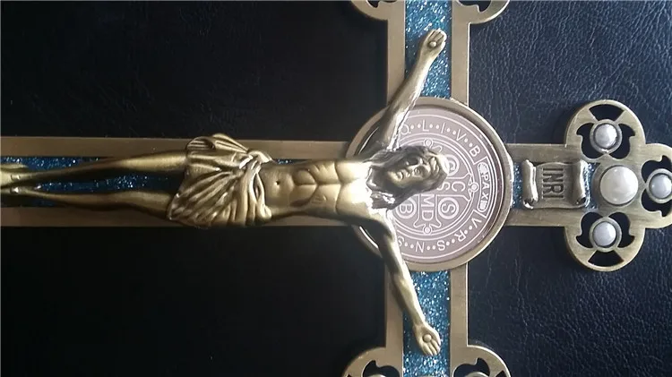 Иисус католический христианский Святой распятие с жемчужными орнаментами крест руд Эммануэль Jesu крест Статуэтка с основанием фигурка