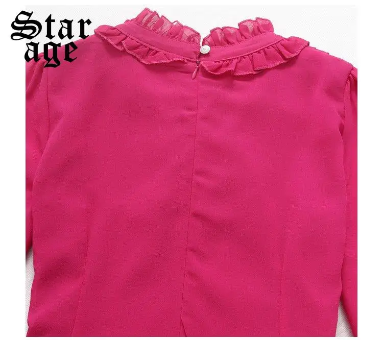 Женское шифоновое плиссированное платье с длинными рукавами и оборками | Женская