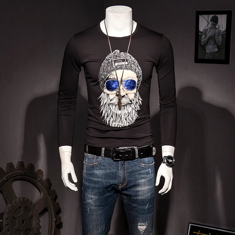 

Men's Long-sleeved T-shirt 2017 New Autumn Men's T-shirt Large Size Hit Round Neck Long Sleeves Slim