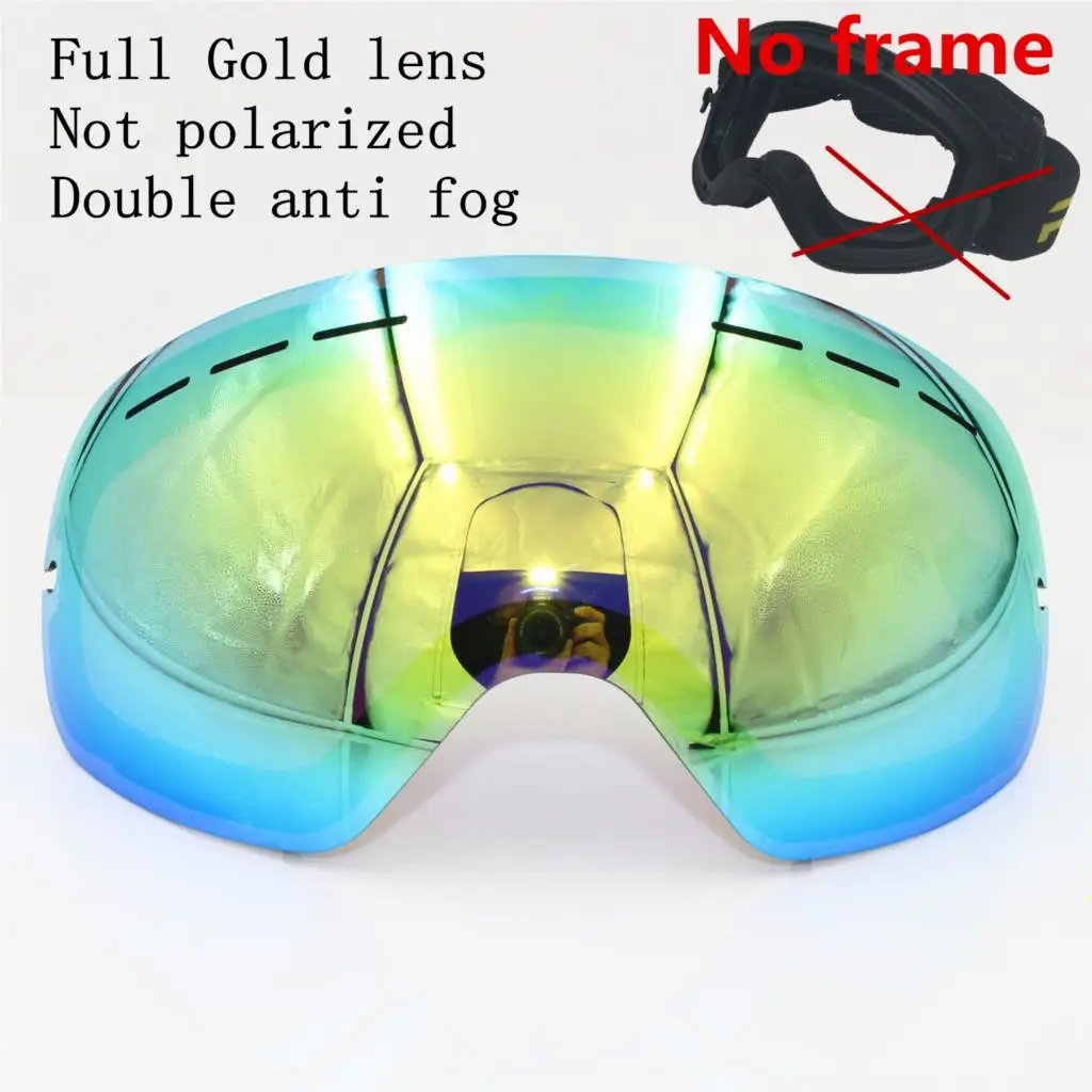 gold lens (No frame) Брендовые лыжные очки двойные UV400 слои Анти-туман большой Лыжная маска очки для катания на лыжах мужчины женщины снег сноуборд поляризованные линзы - Цвет: gold lens (No frame)