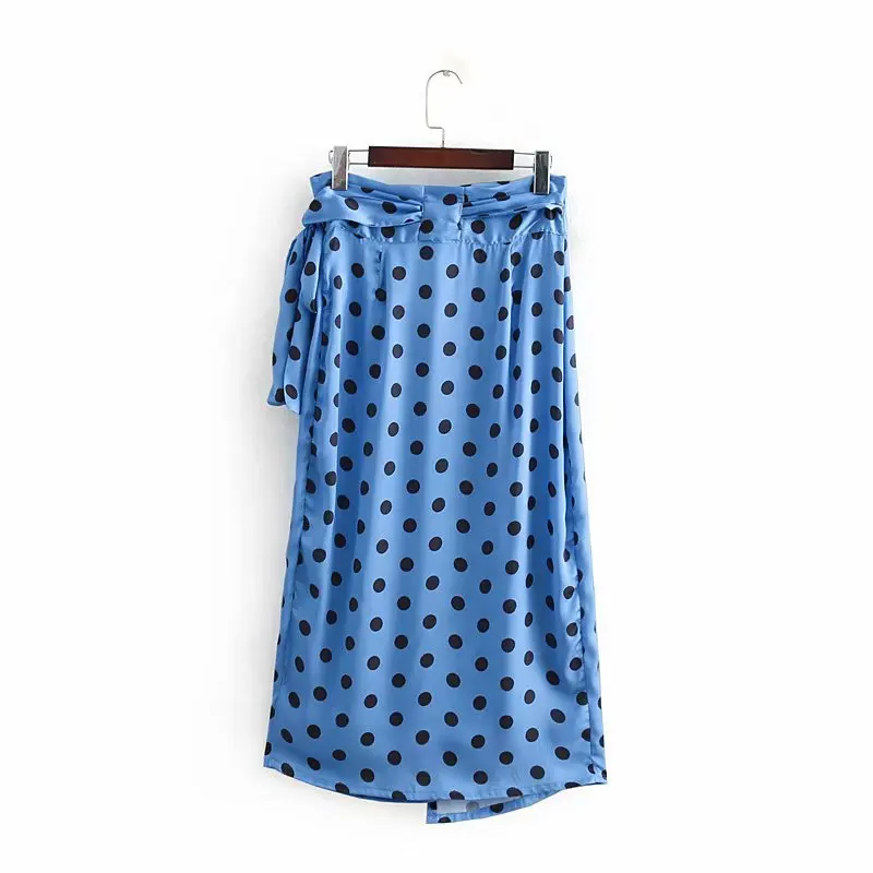 Модная атласная юбка в горошек Женская 2019 летняя Высокая талия высокая Уличная