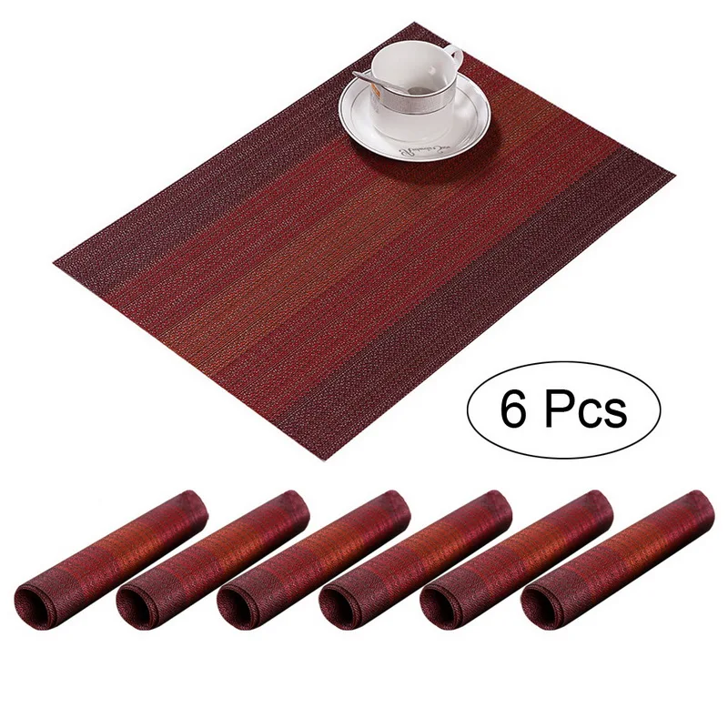 6pcs red 6 шт./компл. ПВХ моющиеся салфетки для обеденного стола грязестойкие чаши колодки подставки для стола тканевый коврик домашние инструменты - Цвет: 6pcs red