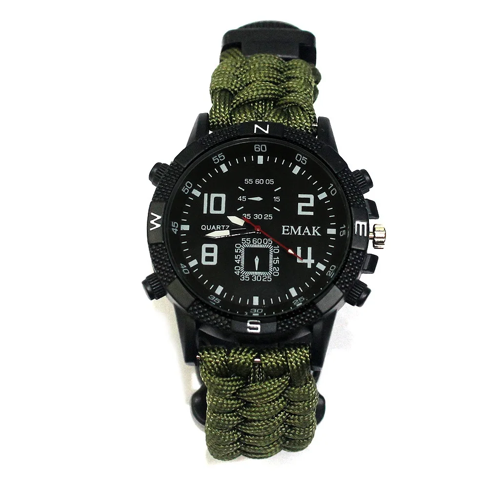 green bracelet Многофункциональные часы для выживания Водонепроницаемый аварийный паракордовый Браслет Компас Свисток уличный спортивный инструмент аптечка - Цвет: green bracelet