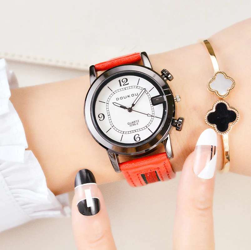Doukou унисекс модные кожаные часы Для мужчин Топ Марка Роскошные дамы кварцевые