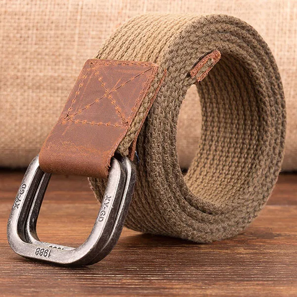 E Dark khaki Лучший YBT мужской ремень из парусины, ретро сплав, двойное кольцо, пряжка, мужской ремень, повседневный модный мужской спортивный ковбойский ремень 120-150 см - Color: E Dark khaki