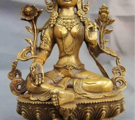 Тибетский буддистский храм медная бронзовая зеленая статуя тары Кван Инь Гуань