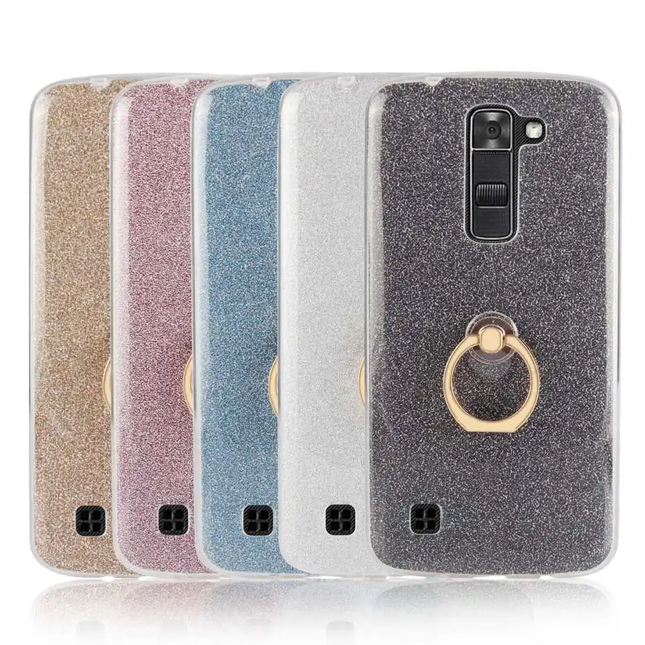 Чехол для LG K7 мягкой ТПУ с палец кольцо стенд блеск крышка блестки оболочки K7/Tribute5