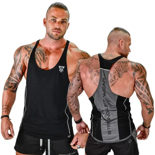 black and Dark grey Новинка, Брендовые мужские летние майки без рукавов, одежда для бодибилдинга, майка, повседневные майки для фитнеса, футболки, размер M-XXL - Цвет: black and Dark grey
