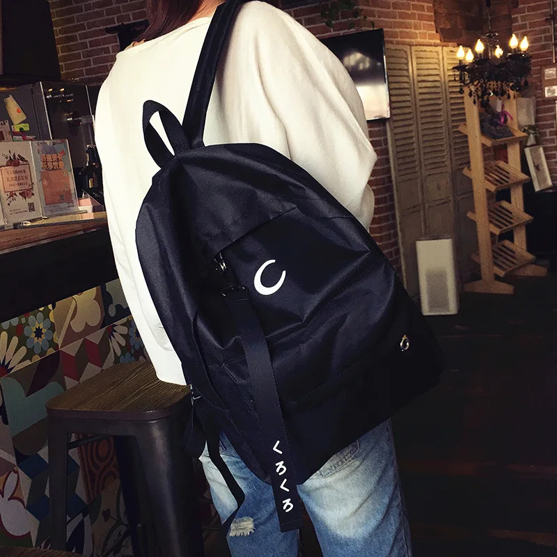 2018 СКИОНЕ Чёрный корейский школьный холстинный с вышивкой луной рюкзак для