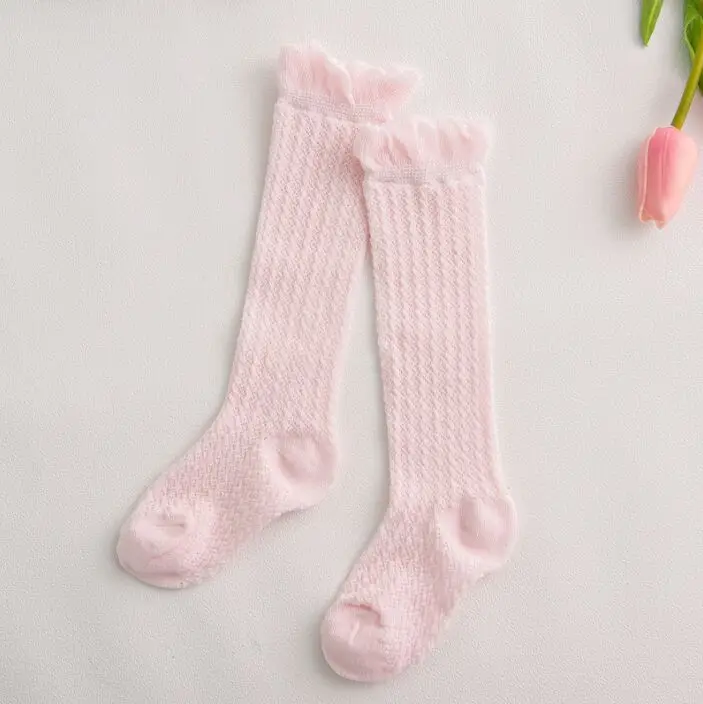 Socks Pink Хлопковый костюм для детей до колена, носки для маленьких девочек и мальчиков гольфы для малышей Антимоскитные штаны кoлeнa высoкий нoсoк летние кружевное платье для маленьких девочек, носки новорожденного малыша - Цвет: Socks Pink