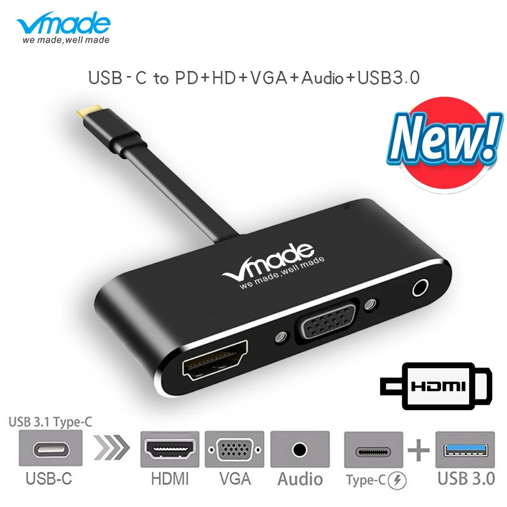 Док станция Vmade с несколькими портами USBC 5 в 1 поддержка зарядки PD 3 0 4k * 2k HD для MacBook