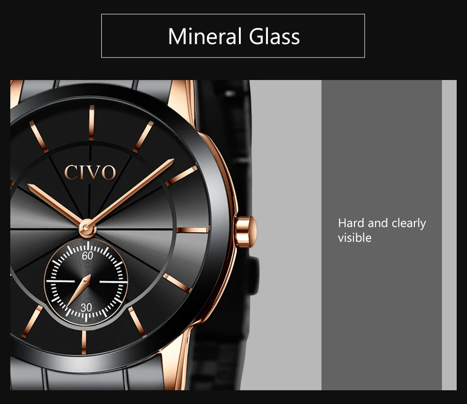 Reloj CIVO quartz watches mens fashion sport dial waterproof wirst watches top brand luxury steel strap man watches montre homme