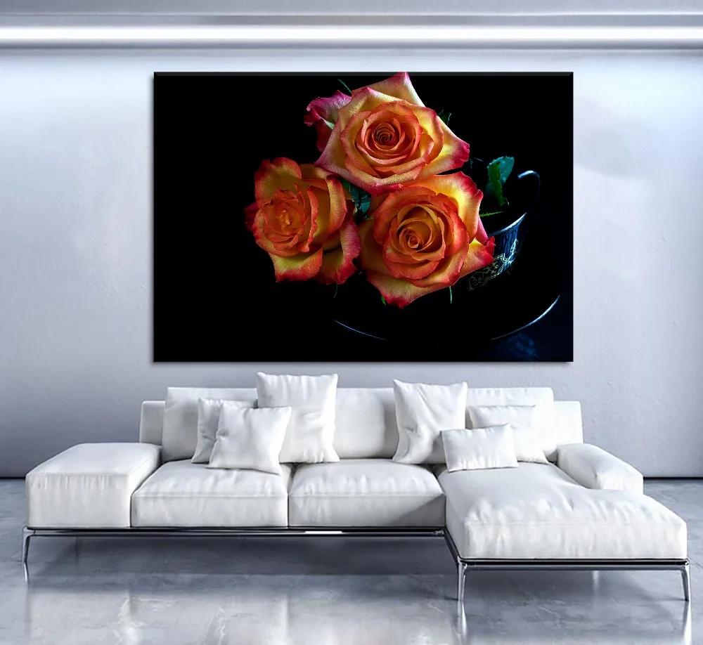 Модульный холст с HD-печатью 5 шт. стильные желтые розы шипами плакат современный