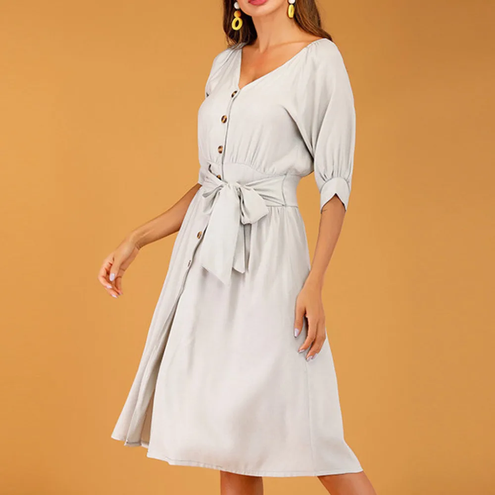 Женская одежда полиэфирное платье летнее с v образным вырезом и рукавом до локтя