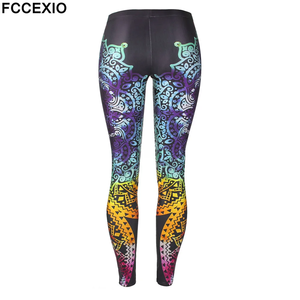 Женские леггинсы FCCEXIO с принтом мандалы Цветные Лоскутные Леггинсы для фитнеса 3D