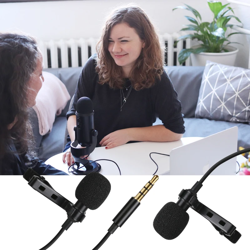 Петличный микрофон с отворотом и двумя головками 4 м для лекций или интервью со