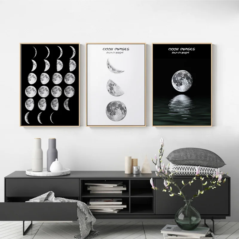 Скандинавское Затмение Луны Картина на холсте минималистичные настенные