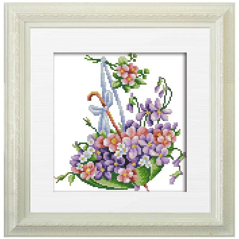 

ONEROOM Flowers and umbrellas counted Cross Stitch 11CT 14CT Cross Stitch Set DIY Cross-stitch Kit Embroidery Needlework