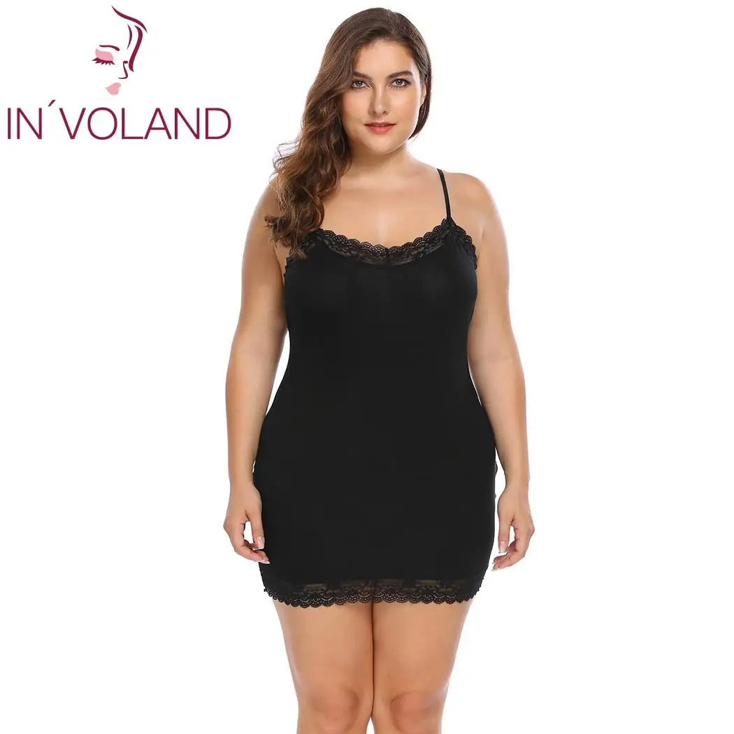 Black IN'VOLAND, большие размеры, женские ночные рубашки, ночные рубашки, 4XL, сексуальное платье, ночная рубашка, кружева, пэчворк, тонкие, полные, слипы, женская пижама размера плюс - Цвет: Black