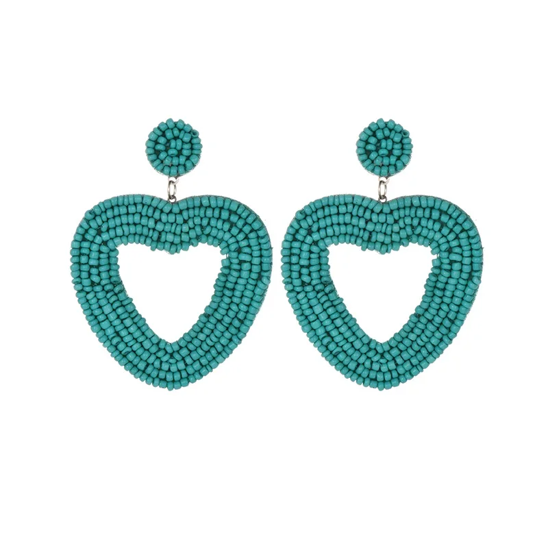 Handmade Beaded Earrings Jewelry Wedding Bridal Special Gift Bohemian Red Love Heart Fringed Drop Dangle Earrings Party