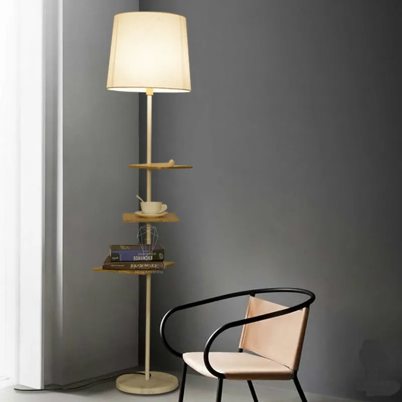 Creative Nordic Modern Minimalist Wood Fabric Led E27 Floor Lamp With Tea Table For Living Room Bedroom Study Deco H 170cm 2291 | Лампы и