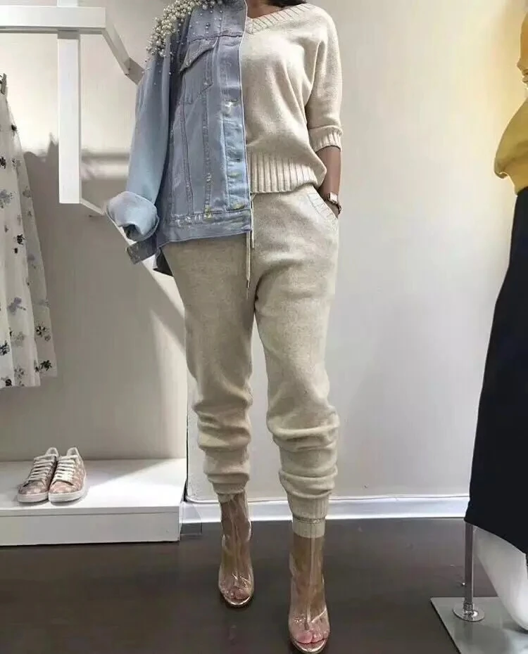 Pull Зимний новый кашемировый шерстяной вязаный костюм женский однотонный