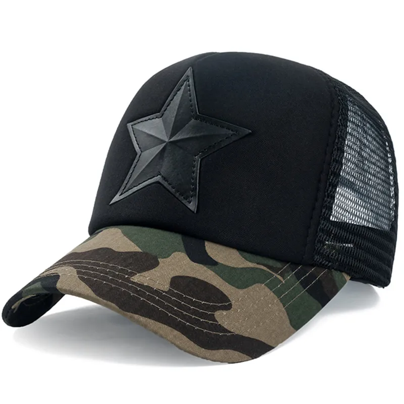 Dark camo black Новинка, 3D бейсболка с вышивкой пятиконечной звезды, модная летняя камуфляжная бейсболка, кепка для мужчин и женщин, кепка для отдыха - Цвет: Dark camo black