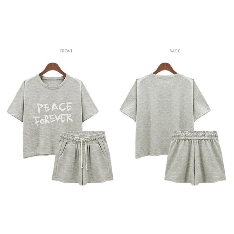 Свежий мятно серый цвет 2 шт. женский летний тренировочный комплект свободная