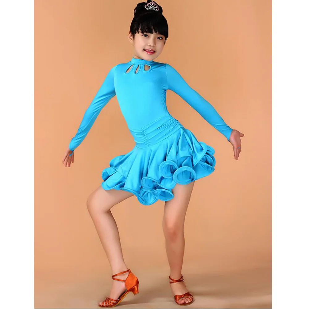 Платье с длинными рукавами для девочек латиноамериканских танцев детские