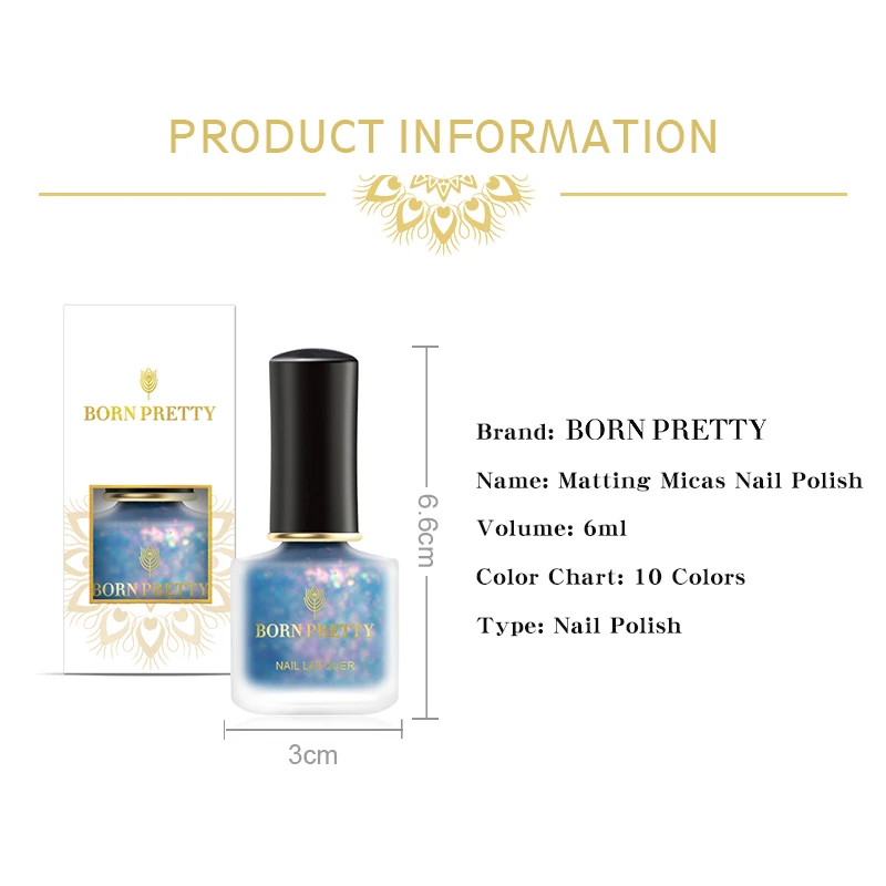 BORN PRETTY 6 мл матовый лак для ногтей Micas желтые фиолетовые синие смешанные цвета