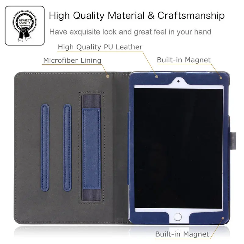 Чехол для iPad Mini 5, 4, 7,9 дюймов, планшет, Funda, умный чехол из искусственной кожи, чехол с функцией автоматического сна/пробуждения+ пленка+ ручка