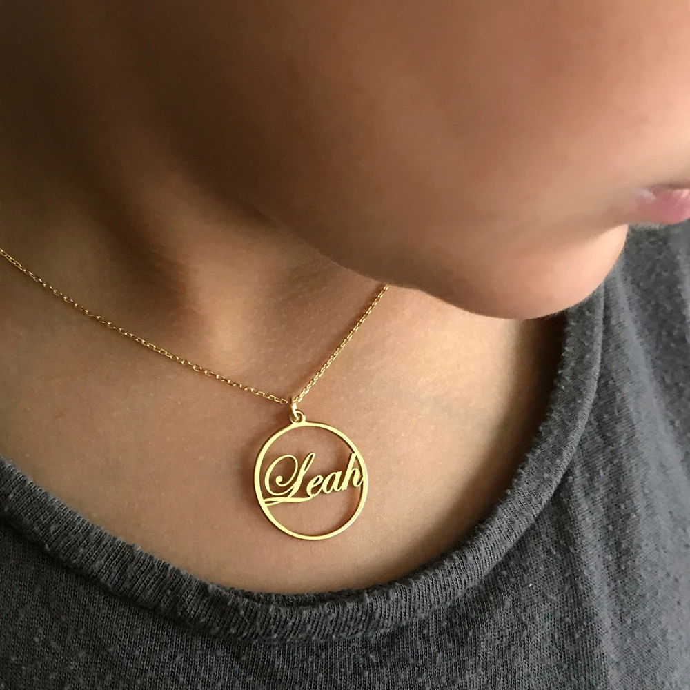 Stainless Steel Simple Circle Pendant Name Necklace Personalized Rose Gold Color Nameplate Choker Necklaces For Women Jewelry