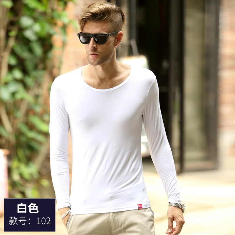 Мужское осенне-зимнее пальто с вырезом лодочкой Однотонная футболка длинным