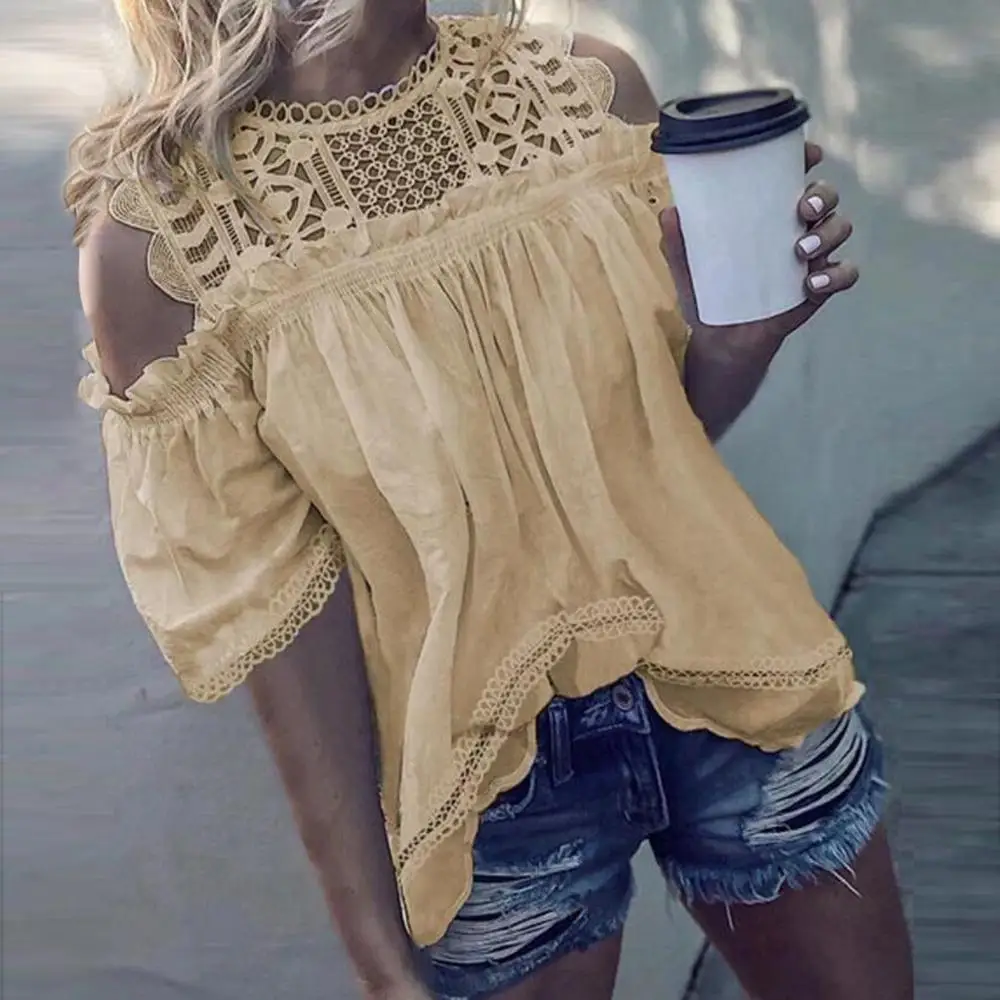 2021 Летняя женская футболка в стиле Харадзюку модная кружевная рубашка с вырезами