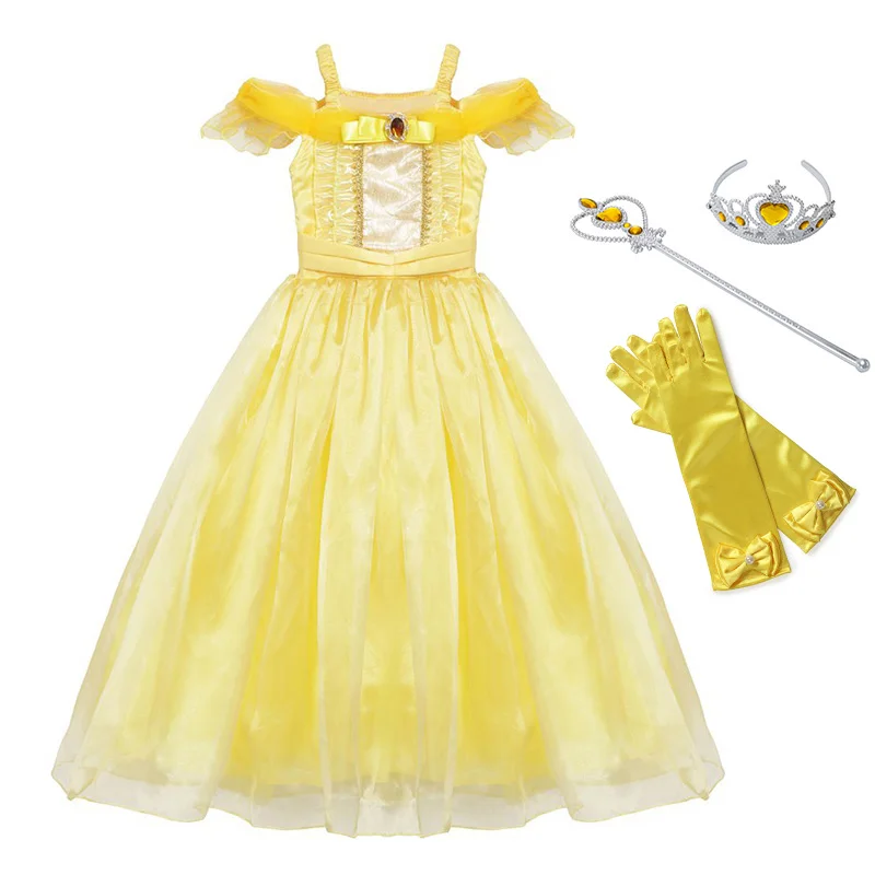 Dress Sets01 Маскарадное платье принцессы Белль для маленьких девочек; детское платье «Красавица и Чудовище»; вечерние платья для дня рождения, драмы; костюм для фотосессии - Цвет: Dress Sets01