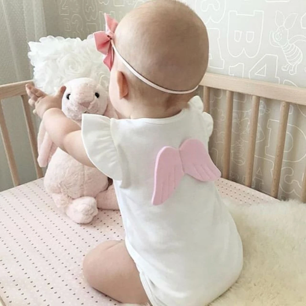 Детская летняя одежда для новорожденных мальчиков и девочек, милый хлопчатобумажный комбинезон с крылышками, пляжный костюм без рукавов, одноцветные костюмы ангела