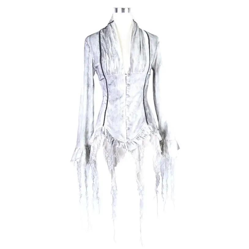 Женская блузка с длинным рукавом Готическая однотонная приталенная в стиле