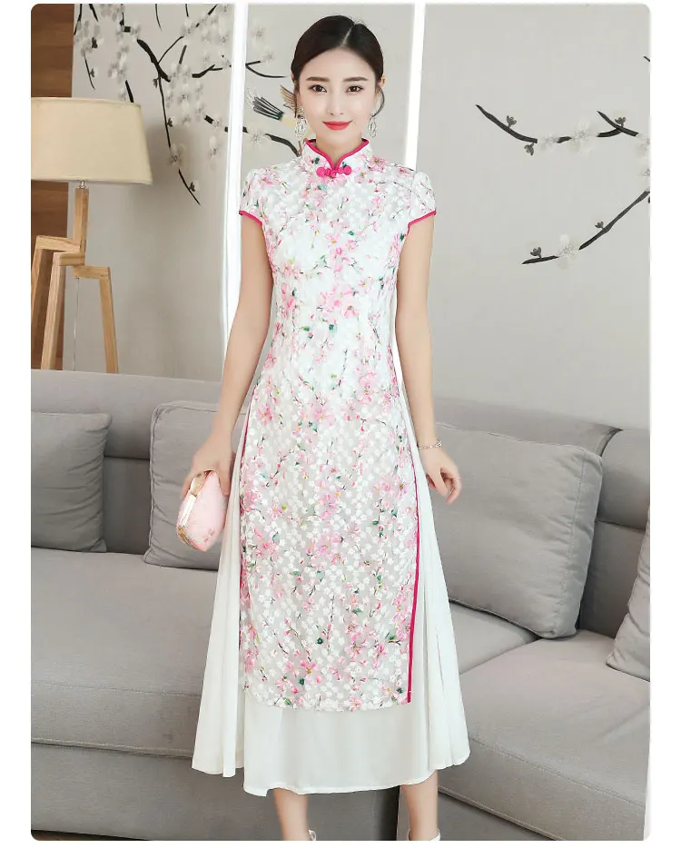 Китайское традиционное длинное Чонсам qiapo Vietnam Ao Dai платья для женщин - Цвет: A