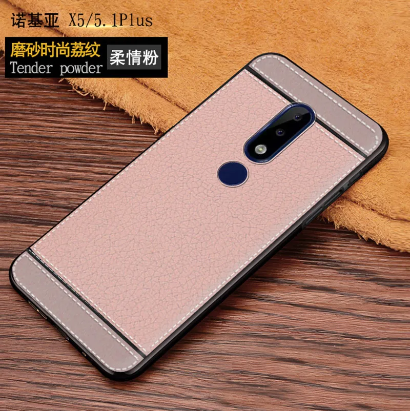 Для Nokia 5 1 Plus чехол для X5 с текстурой личи из кожи мягкий ТПУ задняя крышка X TA-1109 +