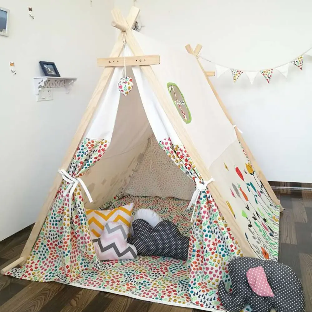 Квадратная конструкция с цветком палатка teepee хлопок ткань детская игровая палатка детский домик с ковриком