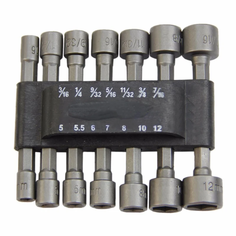 Silver 14pcs 1/4&quotHex Shank Power Nut Driver Bits Set SAE Metric Standard Powerful Tool | Инструменты