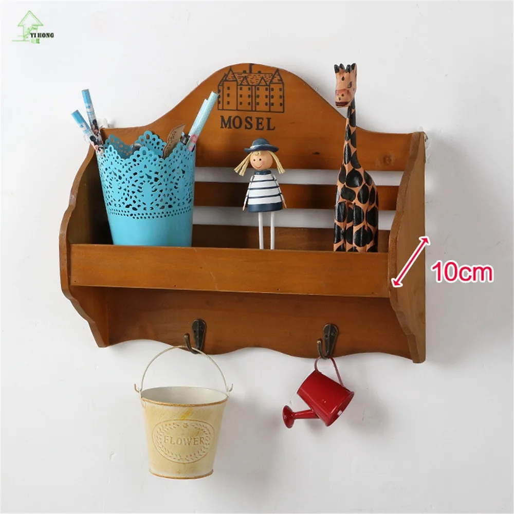 Ретро деревянная настенная полка органайзер крючки для ключей орнамент витрина