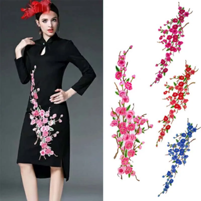 Нашивка цветы сливы винтажная вышивка ткань аппликация футболка Qipao джинсы