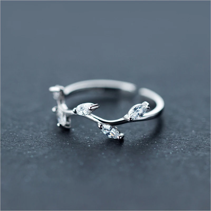 

MloveAcc Real 925 Silver Rings for Women Romantic Leaf CZ Zircon Engagement Wedding Rings Jewelry