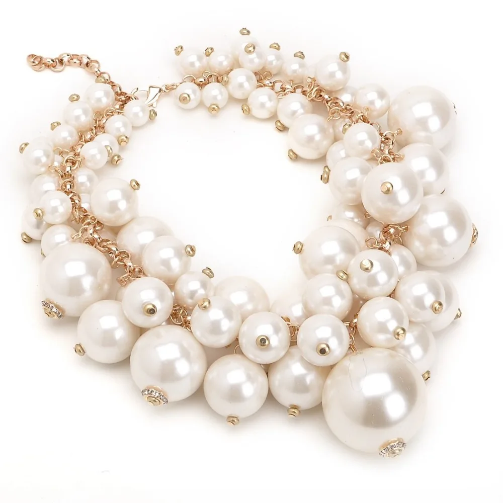 Модное золотое ожерелье на шею с белыми жемчужными бусинами и подвеской в стиле биб. Идеальный подарок для вечеринки, Дня Святого Валентина или свадьбы.