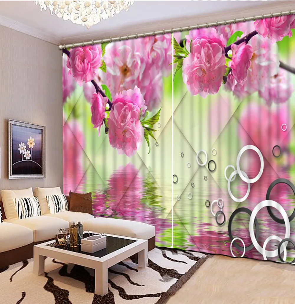 Luxury Living Room Curtains 3D For The Bedroom Kitchen Modern Window pink flower rose curtains | Дом и сад