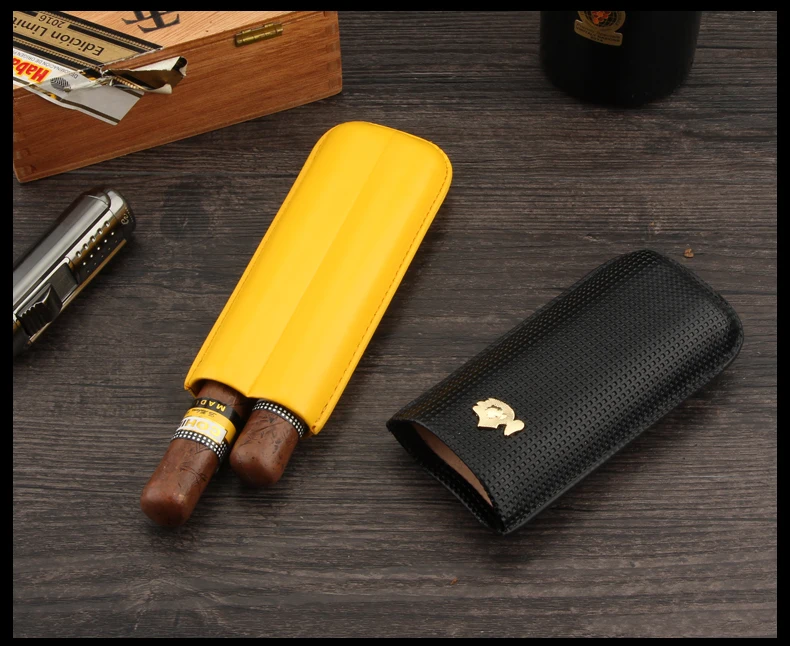 COHIBA кожаный чехол для сигар Humidor портативный карманный 2 трубки держатель дорожный увлажнитель для сигар коробка для хранения аксессуары для сигар W/Подарочная коробка