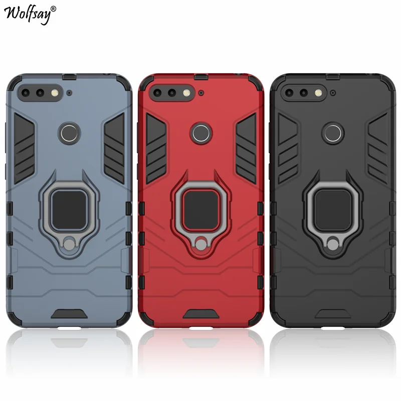 

Wolfsay for Huawei Y6 2018 Case, Y6 Prime 2018 Car Holder Armor Cases Hard PC & Soft Silicone Cover for Huawei Y6 2018 ATU-L21